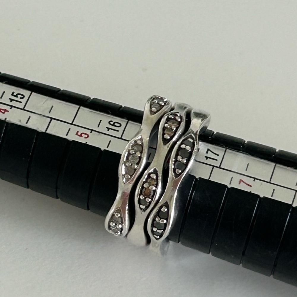 Sterling Silver Colored Diamond 3pc Stack Ring Se… - image 6